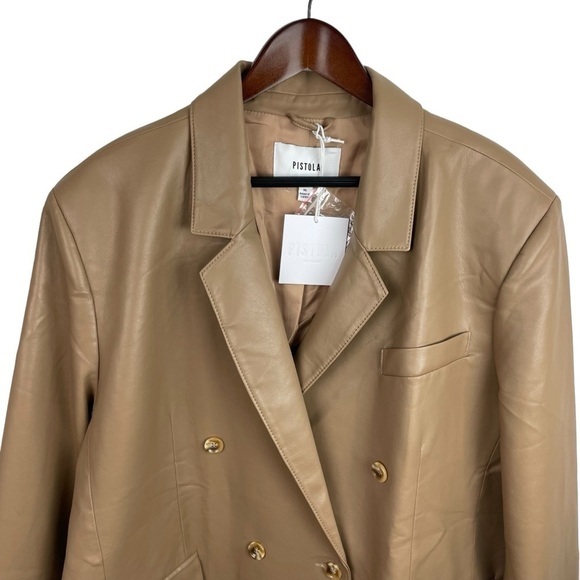 Pistola | Roman Tan Faux Leather Double Breasted Blazer New - Picture 2 of 11